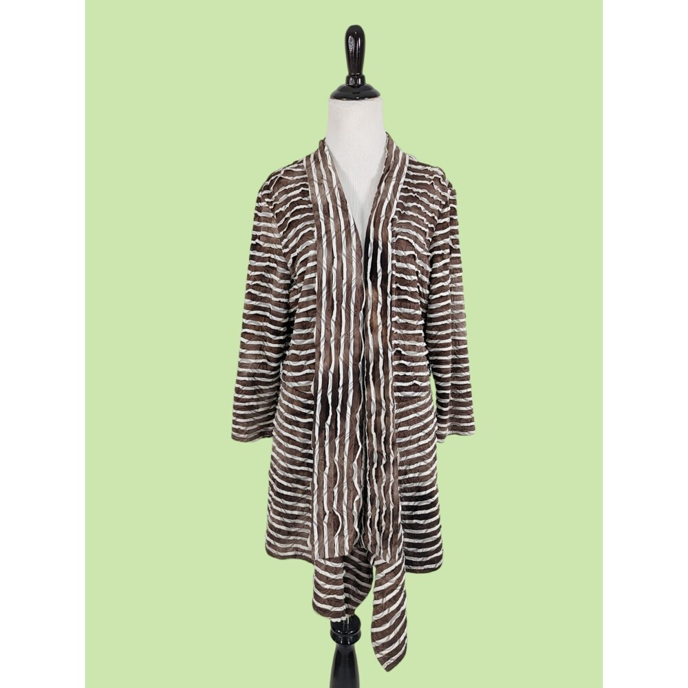 Frank Lyman Cardigan Top 16 Crinkle Ruffle Tan Open Front PLus Size‎ Stretch